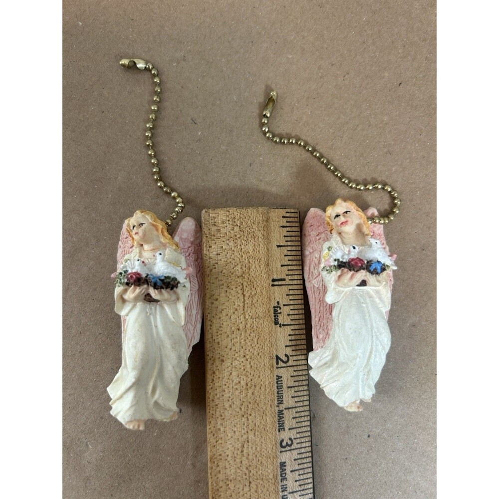 Polystone Angel Ceiling Fan Pull Chain Set Vintage 2.5in Figurine Decor Lot (2) - Picture 6 of 10